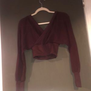 Maroon burgundy chunky short blouse long sleeve